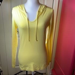 Lucy Workout Yellow Long Sleeve Hoodie Top, Small